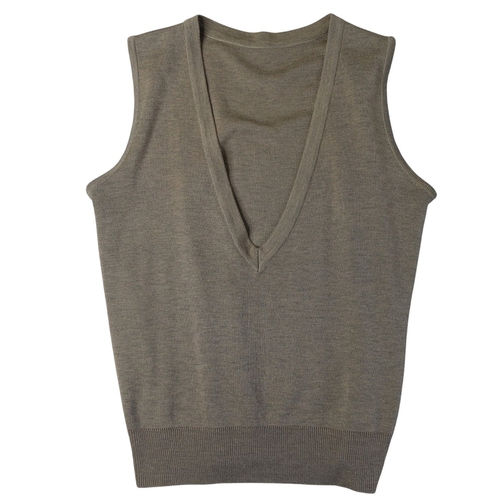 Vintage 90s Sweater Vest Womens M Taupe Brown Soft Minimalist‎ Preppy Academia